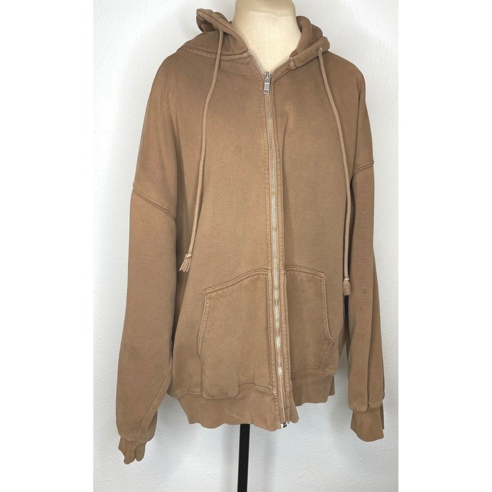 Brandy Melville Women Hoodie Oversized Full Zip L/XL Brown